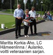 Maritta Korkia-Aho, LC Hmeenlinna / Aulanko,  voitti veteraanien sarjan.