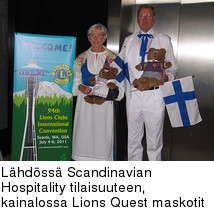 Lhdss Scandinavian Hospitality tilaisuuteen, kainalossa Lions Quest maskotit