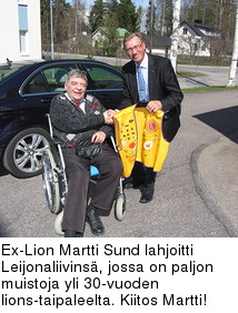 Ex-Lion Martti Sund lahjoitti Leijonaliivins, jossa on paljon muistoja yli 30-vuoden lions-taipaleelta. Kiitos Martti!
